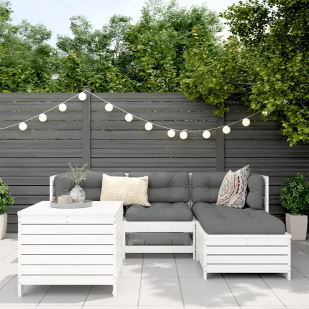 Salon de jardin 5 pcs blanc bois massif de pin