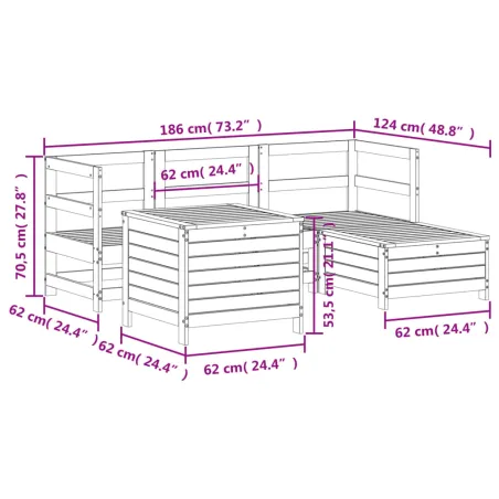 Salon de jardin 5 pcs blanc bois massif de pin