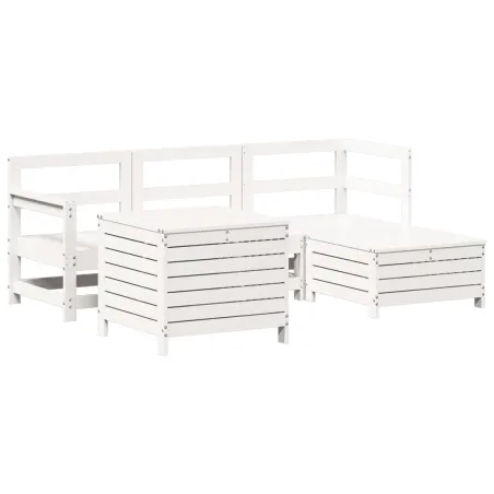 Salon de jardin 5 pcs blanc bois massif de pin