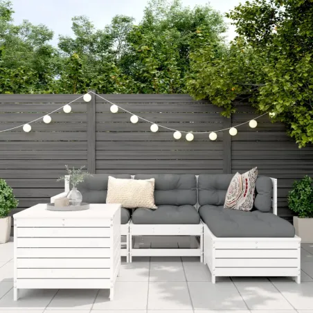 Salon de jardin 5 pcs blanc bois massif de pin