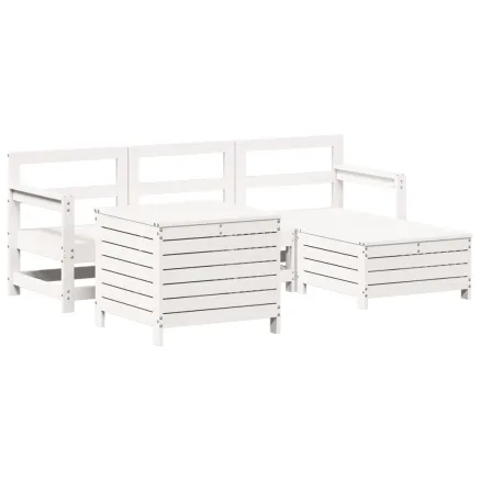Salon de jardin 5 pcs blanc bois massif de pin 2