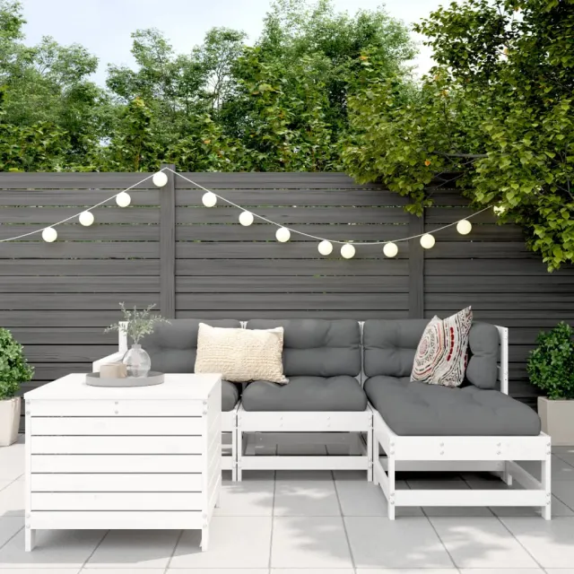 Salon de jardin 5 pcs blanc bois massif de pin