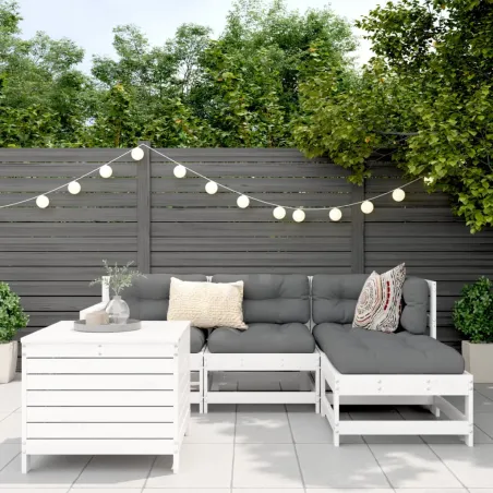 Salon de jardin 5 pcs blanc bois massif de pin