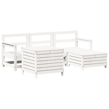 Salon de jardin 5 pcs blanc bois massif de pin 2
