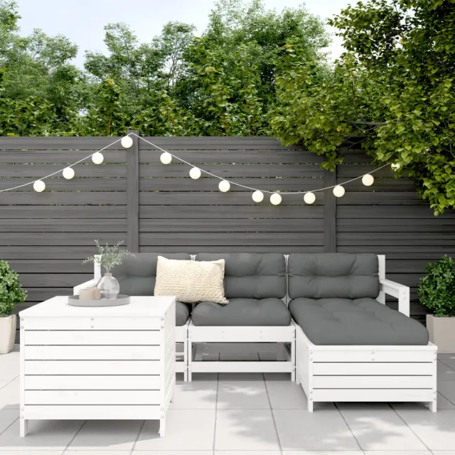 Salon de jardin 5 pcs blanc bois massif de pin