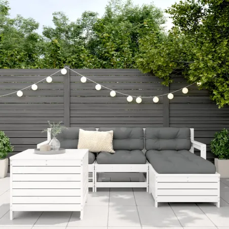 Salon de jardin 5 pcs blanc bois massif de pin