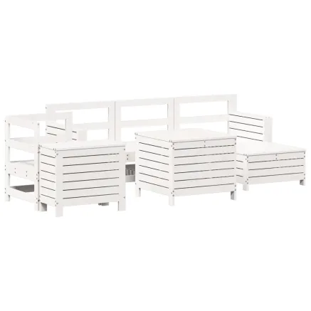 Salon de jardin 7 pcs blanc bois de pin massif 2