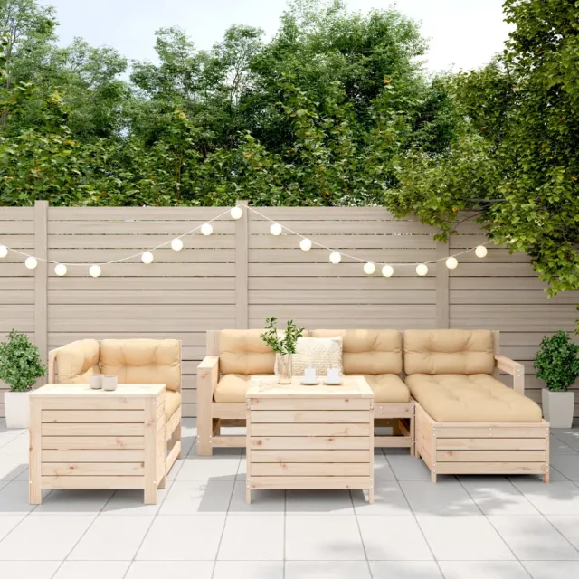Salon de jardin 7 pcs bois de pin massif