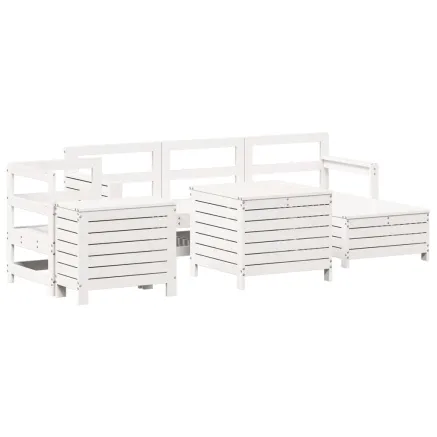 Salon de jardin 7 pcs blanc bois de pin massif 2