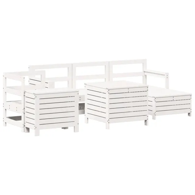 Salon de jardin 7 pcs blanc bois de pin massif