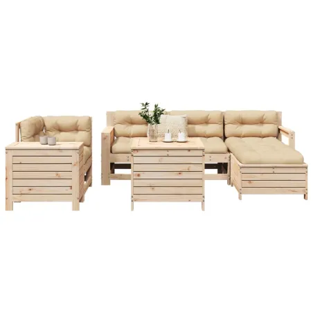 Salon de jardin 7 pcs bois de pin massif