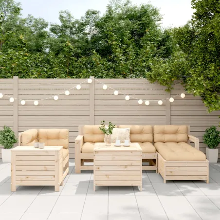 Salon de jardin 7 pcs bois de pin massif