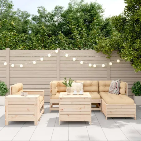 Salon de jardin 7 pcs bois de pin massif