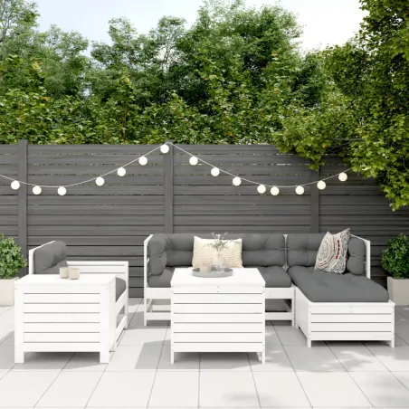 Salon de jardin 7 pcs blanc bois de pin massif