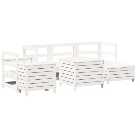 Salon de jardin 7 pcs blanc bois de pin massif 2