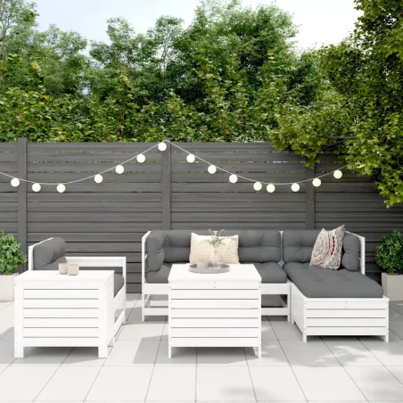 Salon de jardin 7 pcs blanc bois de pin massif
