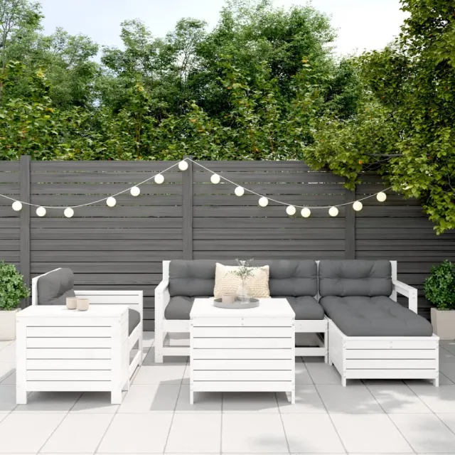 Salon de jardin 7 pcs blanc bois de pin massif