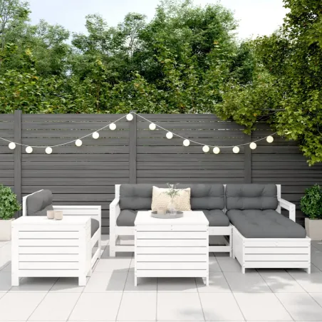 Salon de jardin 7 pcs blanc bois de pin massif