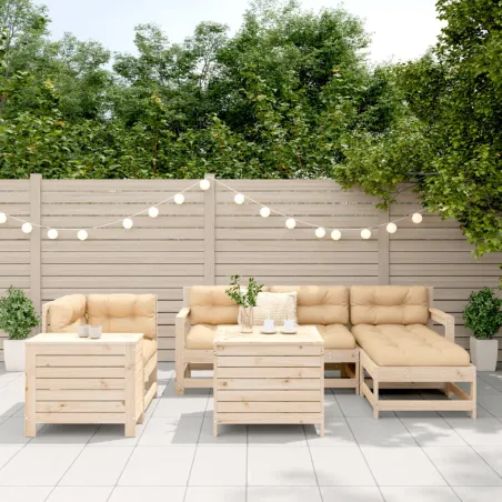 Salon de jardin 7 pcs bois de pin massif