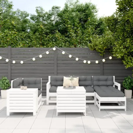 Salon de jardin 7 pcs blanc bois de pin massif