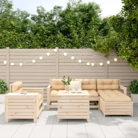 Salon de jardin 7 pcs bois de pin massif