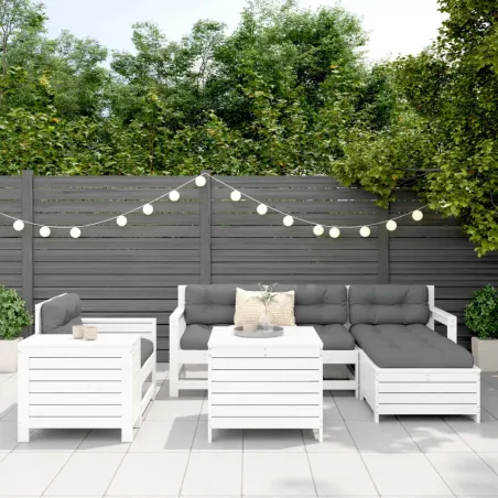 Salon de jardin 7 pcs blanc bois de pin massif