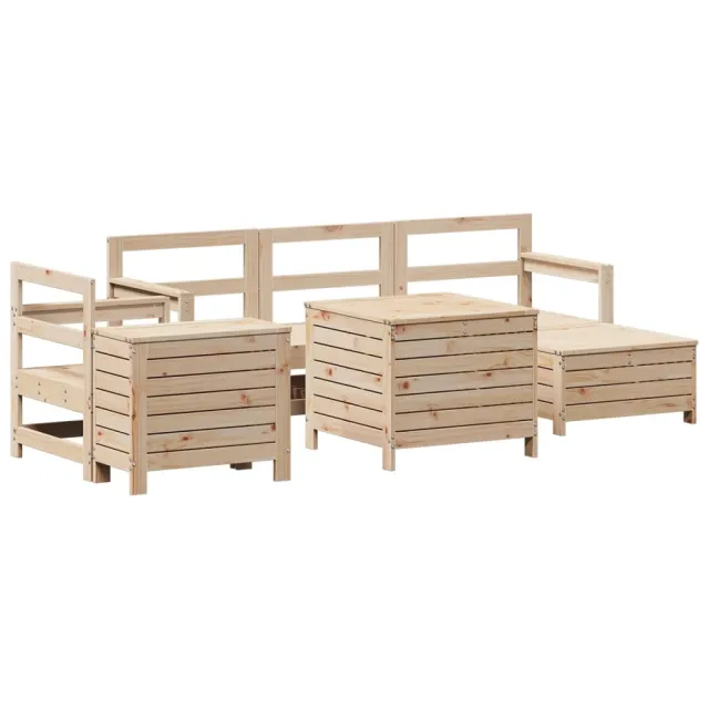 Salon de jardin 7 pcs bois de pin massif