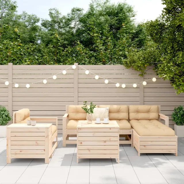 Salon de jardin 7 pcs bois de pin massif