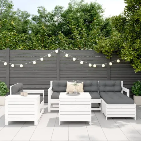Salon de jardin 7 pcs blanc bois de pin massif