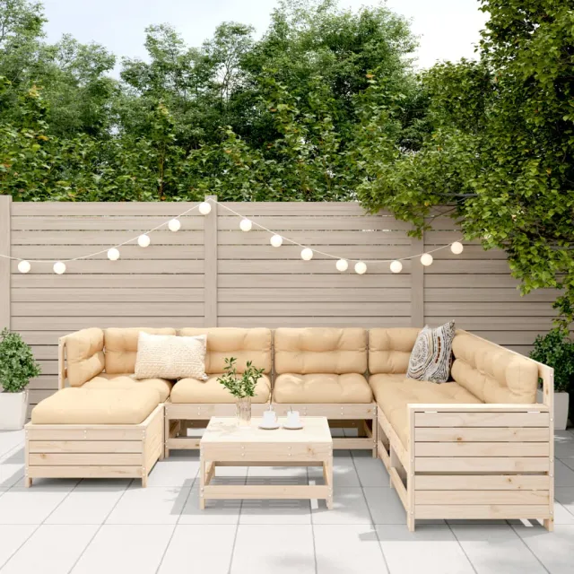 Salon de jardin 8 pcs bois de pin massif