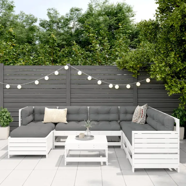 Salon de jardin 8 pcs blanc bois de pin massif