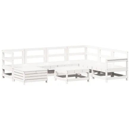 Salon de jardin 8 pcs blanc bois de pin massif 2
