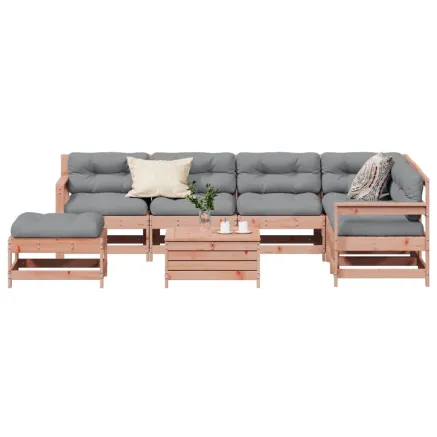 Salon de jardin 8 pcs avec coussins bois massif douglas