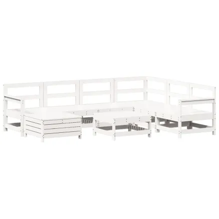 Salon de jardin 8 pcs blanc bois de pin massif 2