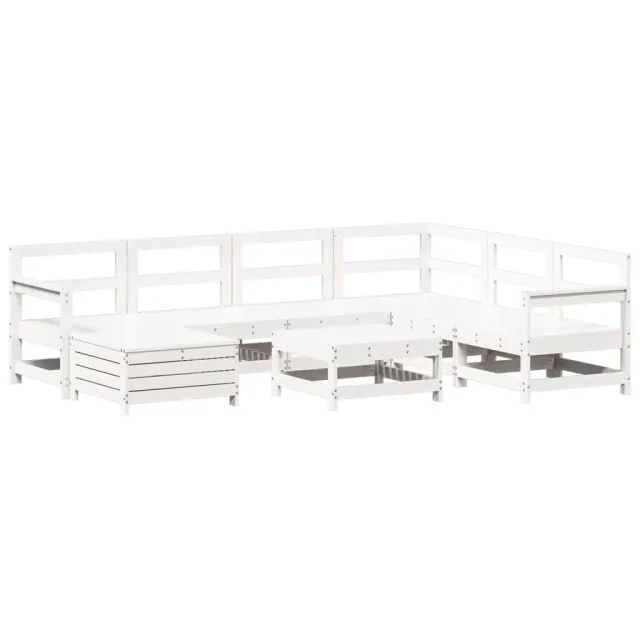 Salon de jardin 8 pcs blanc bois de pin massif