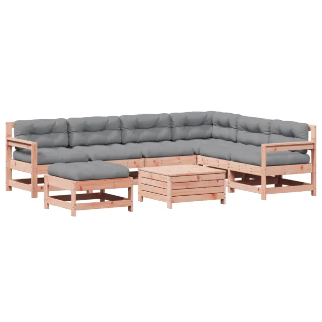 Salon de jardin 8 pcs avec coussins bois massif douglas