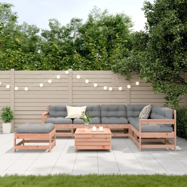 Salon de jardin 8 pcs avec coussins bois massif douglas