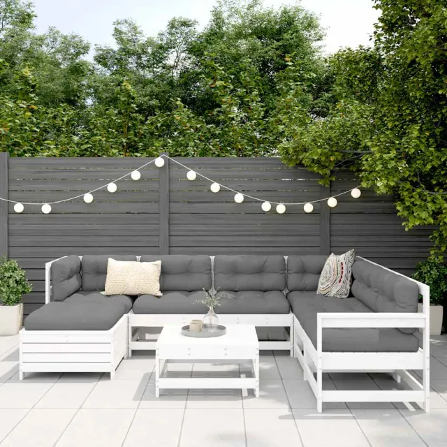 Salon de jardin 8 pcs blanc bois de pin massif