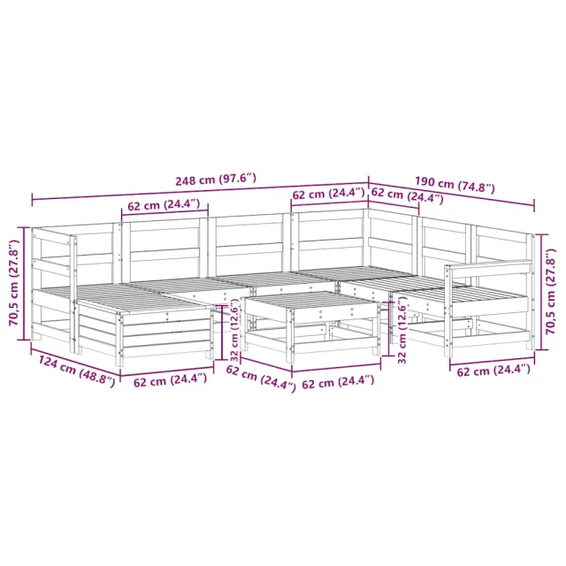 Salon de jardin 8 pcs blanc bois de pin massif