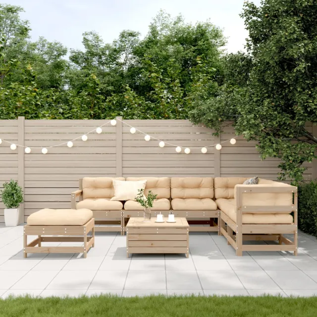 Salon de jardin 8 pcs avec coussins Bois de pin massif