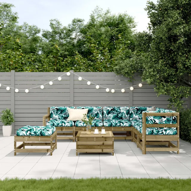 Salon de jardin 8 pcs avec coussins bois de pin imprégné