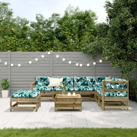 Salon de jardin 8 pcs avec coussins bois de pin imprégné