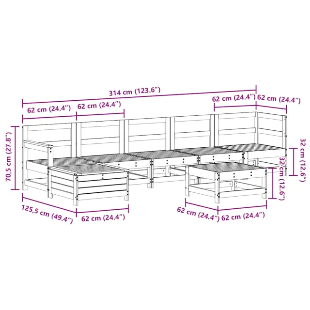 Salon de jardin 7 pcs Blanc Bois de pin massif