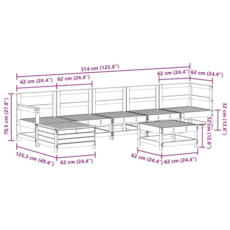 Salon de jardin 7 pcs Blanc Bois de pin massif