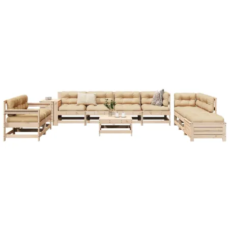 Salon de jardin 11 pcs bois de pin massif