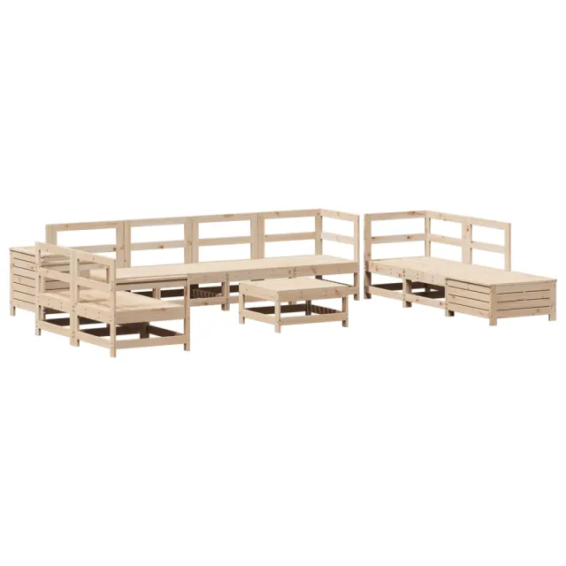 Salon de jardin 11 pcs bois de pin massif