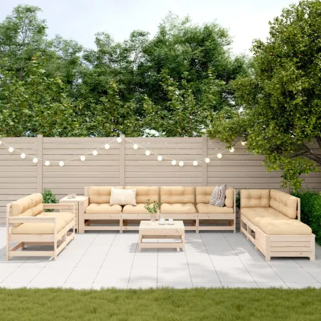 Salon de jardin 11 pcs bois de pin massif