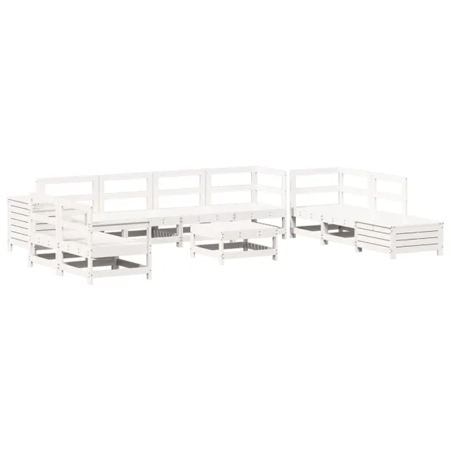 Salon de jardin 11 pcs blanc bois massif de pin