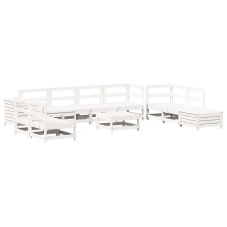 Salon de jardin 11 pcs blanc bois massif de pin
