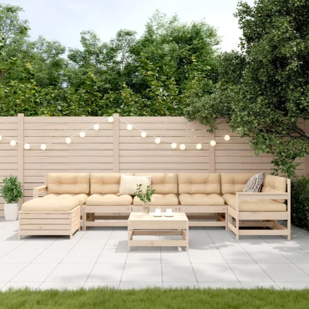 Salon de jardin 8 pcs bois de pin massif